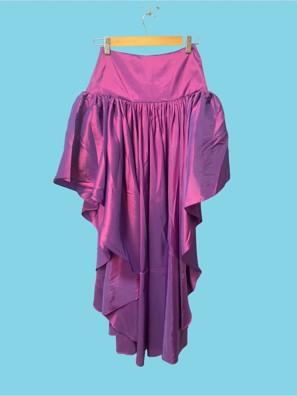 Custom Iridescent Purple Ruffle Party high low Maxi Skirt Sz 4
